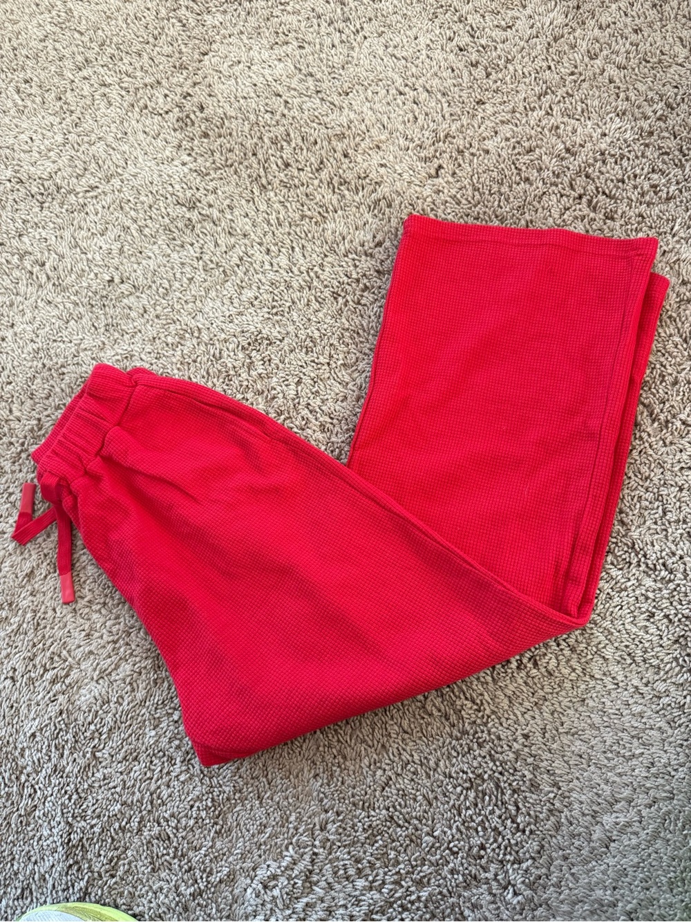 Women’s Red waffle Knit Pants with Drawstring Waist